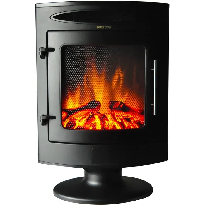 pedestal-mounted electric fireplace on white background - photo