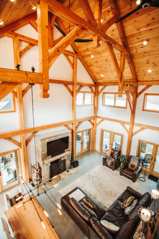 Interior view of triple-height great room, beam construction; by SIP manufacturer PanelWright LLC - photo