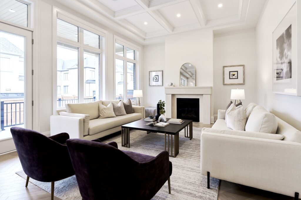 interior view of luxurious net zero home, light-filled livingroom - photo